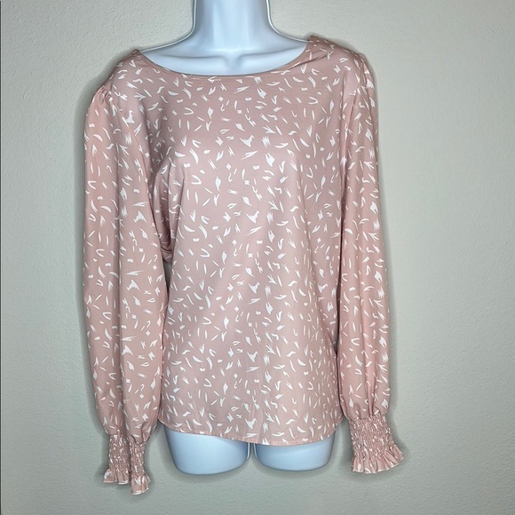 SHEIN Tops - SHEIN Pink Puff Sleeve Smocked Blouse
